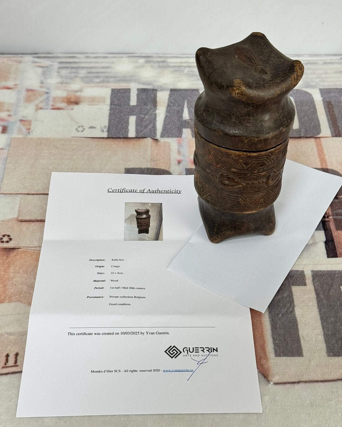 Doos Hout Congo 1930-1940 houten bak Afrika + Certificaat, Ophalen of Verzenden