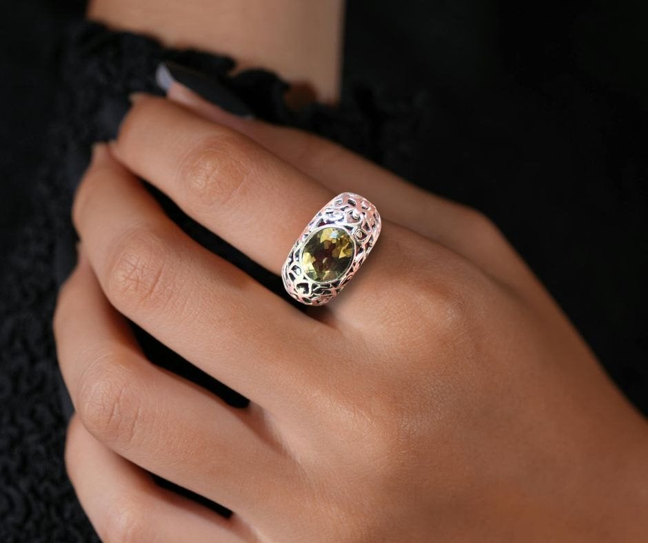 Mooie NIEUWE 925 zilver citrien FILIGRAAN ring M17/17,5!, Verzenden, Nieuw, X, Dame of Heer