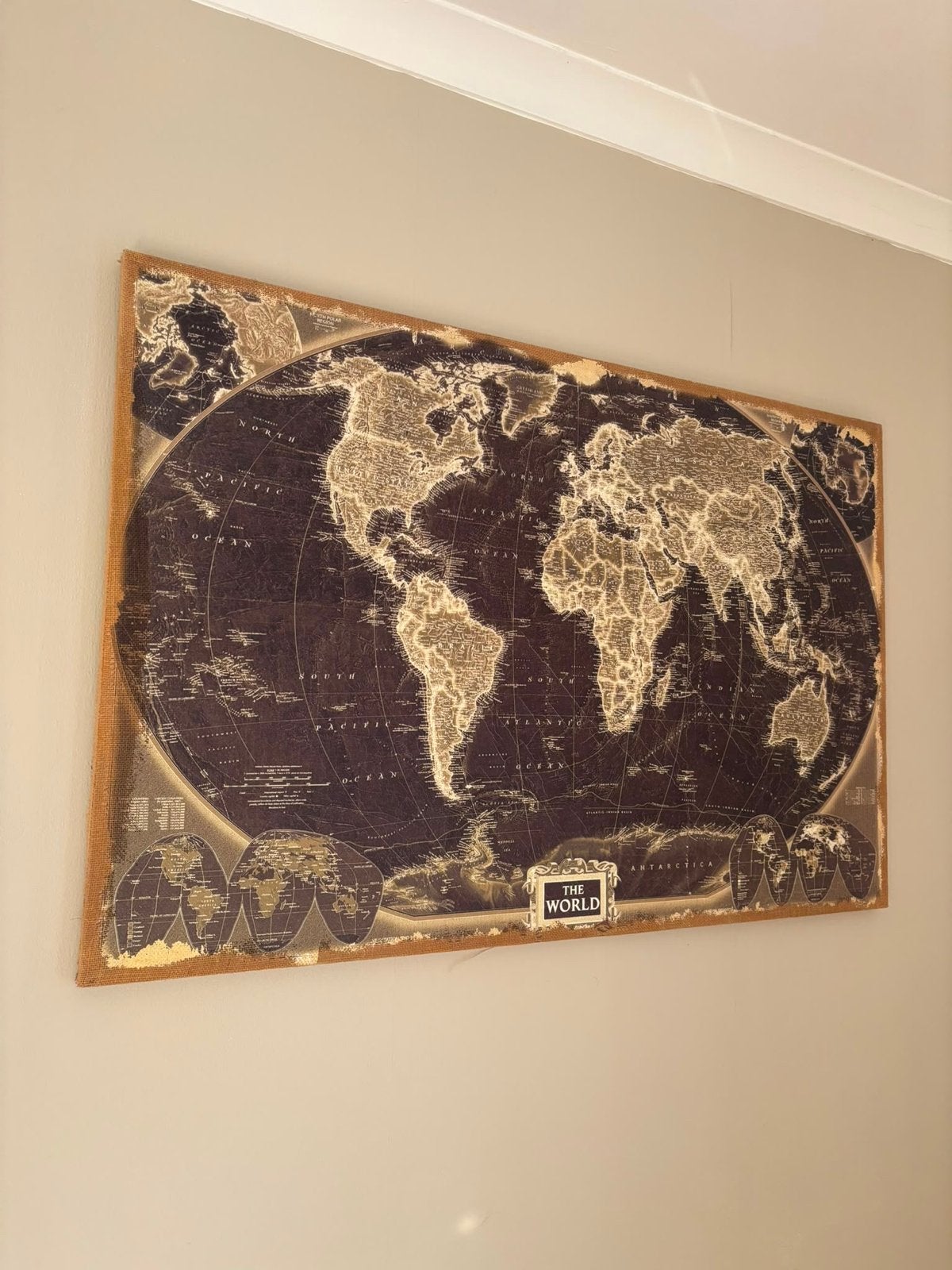 Grote Wereldkaart op Canvas - Vintage Stijl, Ophalen, Zo goed als nieuw