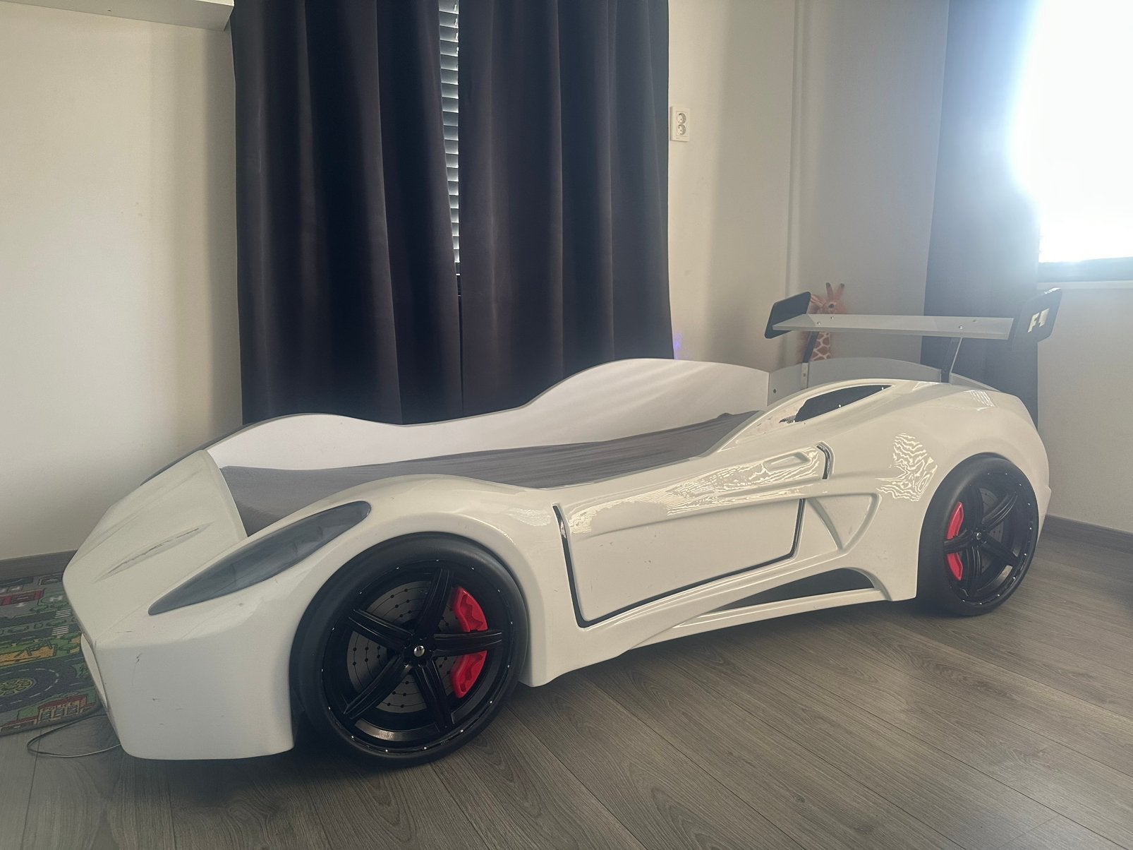 AUTOBED | CAR | WERKENDE KOPLAMPEN MET LICHT, Ophalen, 85 tot 100 cm, Zo goed als nieuw, Matras