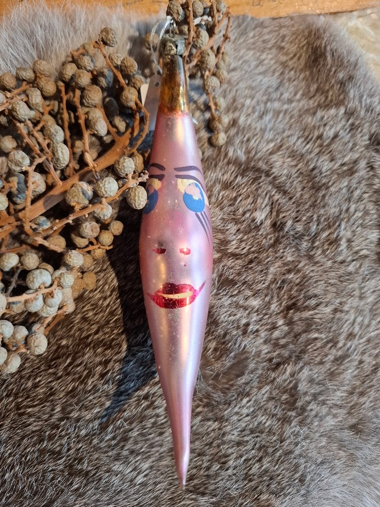 Antieke kerstbal, maan, roze maneschijn, Gebruikt, Kerstbal, Ophalen of Verzenden, Antiek