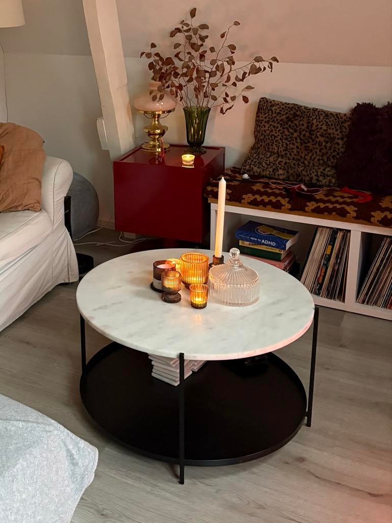 Furnified Leonard Salontafel - Wit Marmer - Zwarte Voet, Ophalen, Gebruikt, Overige materialen, Rond