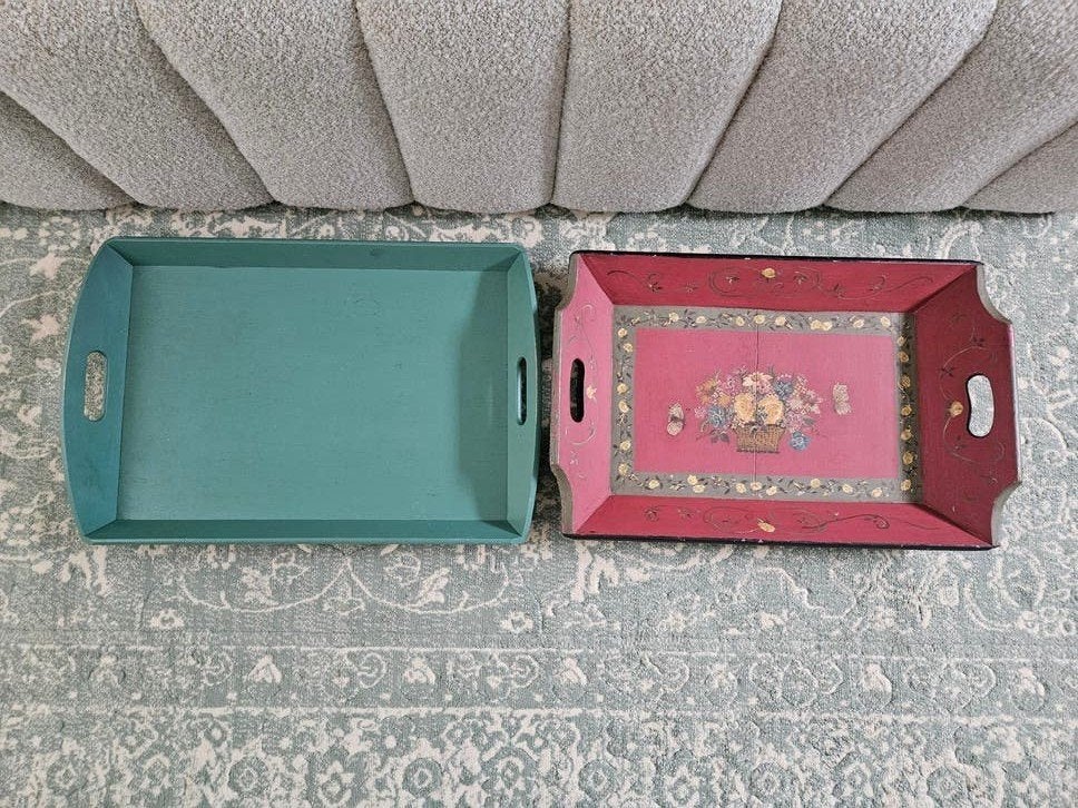 Brocante dienbladen, antieke mangelbak, Ophalen