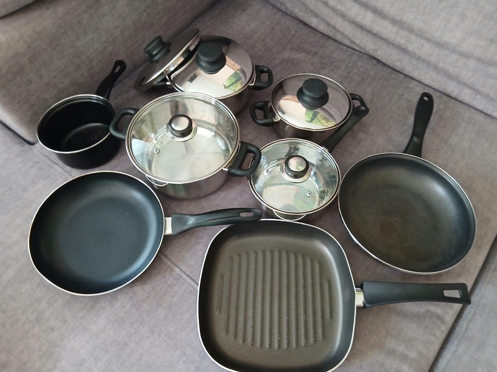 Complete pannenset voor camping of camper - Obelink, Ophalen, Gebruikt, Antiaanbaklaag, Pannenset