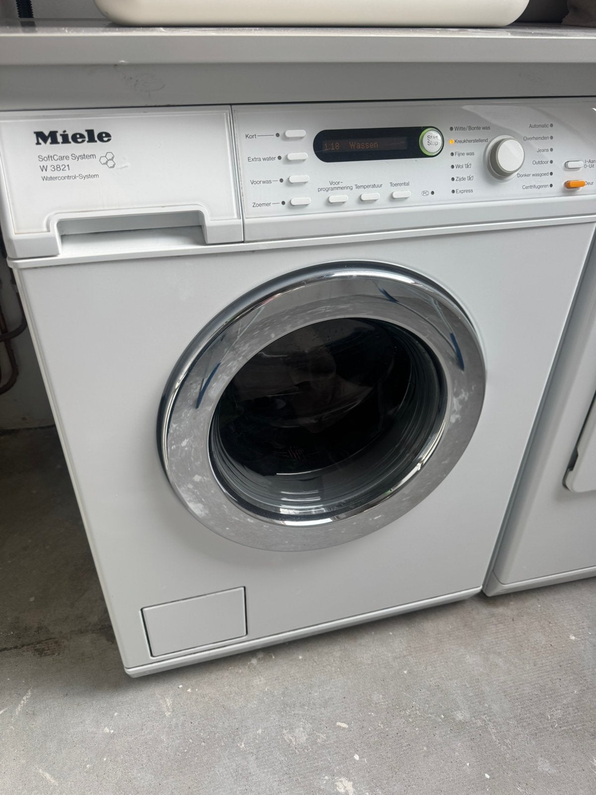 Miele wasmachine + droger set – W3821 / T8033, Ophalen, Gebruikt, Voorlader, Wolwasprogramma