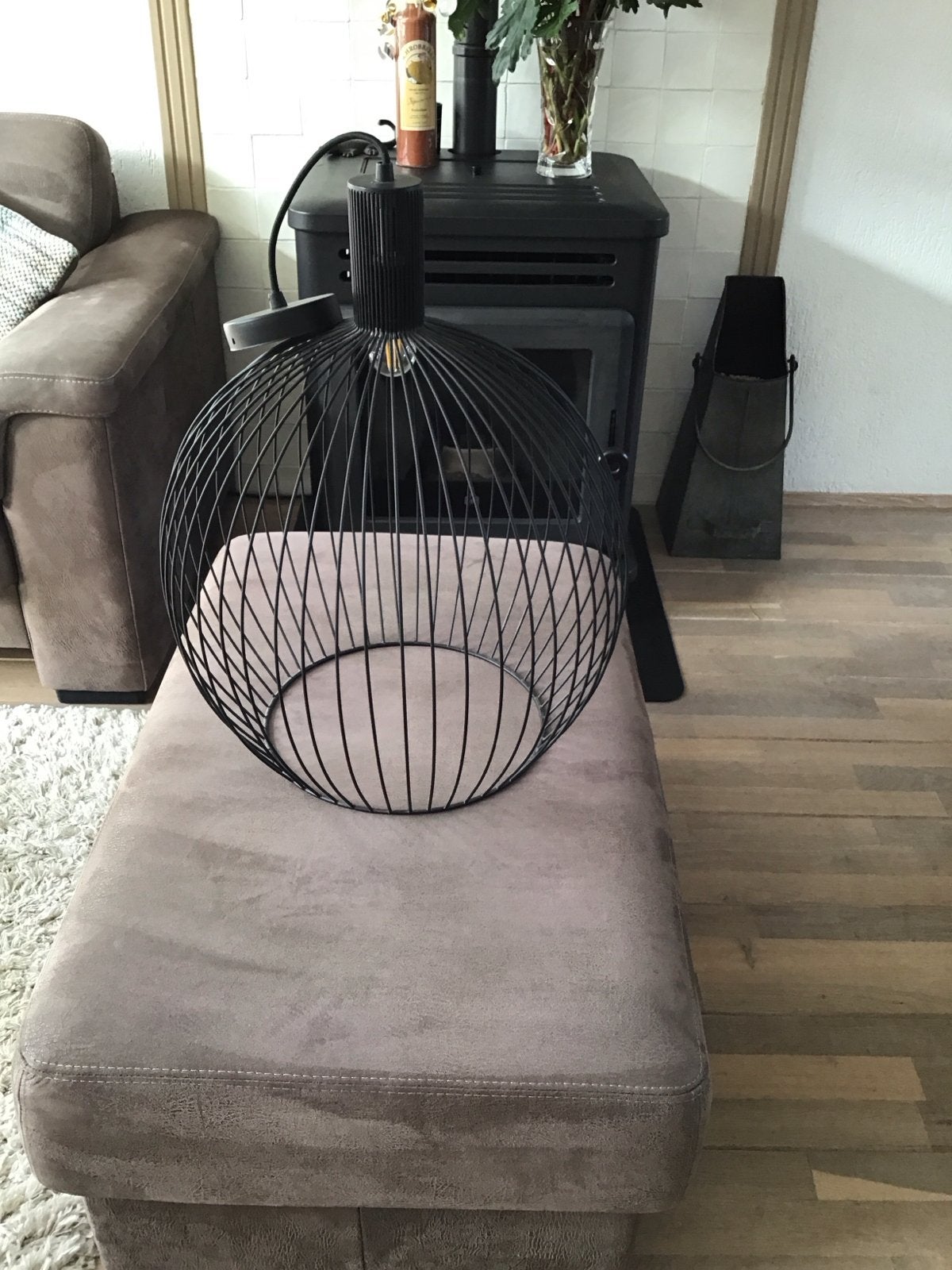 Zwarte draadlamp / hanglamp - industrieel design, Huis en Inrichting, Ophalen, Zo goed als nieuw, Metaal, E27 (groot)