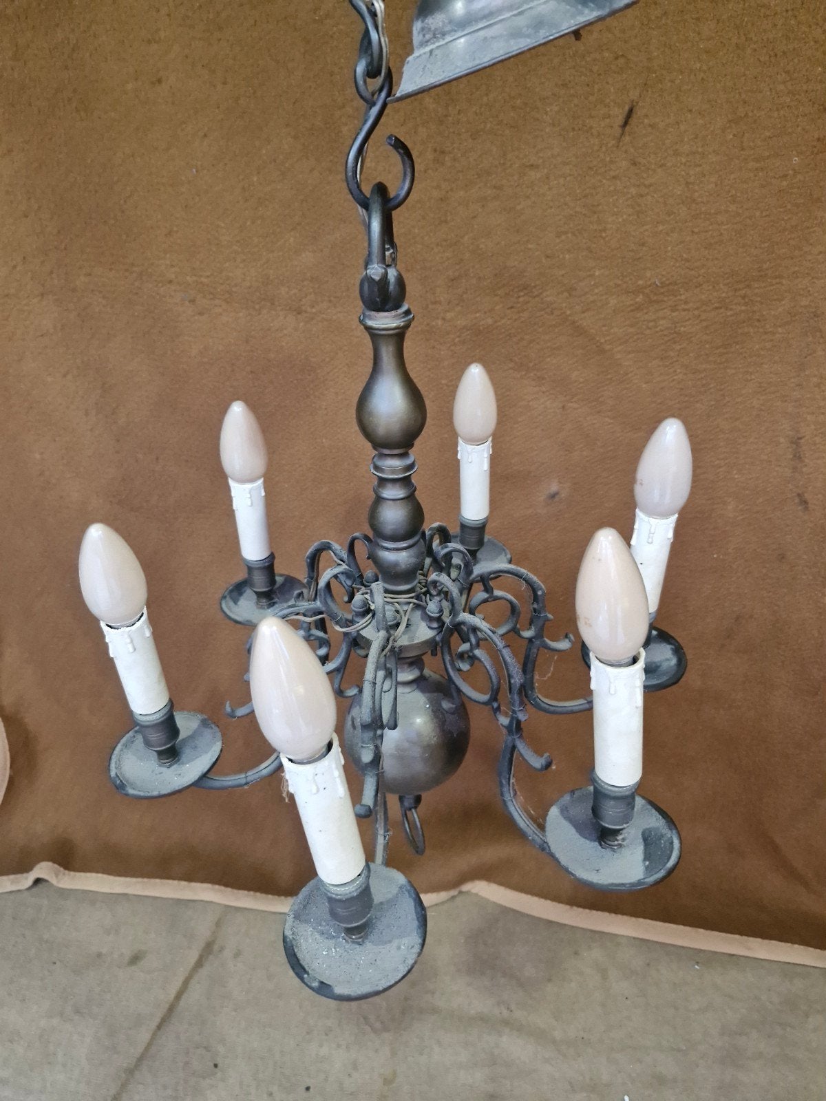 Zware bronzen kroonluchter 6 lampen, Ophalen of Verzenden