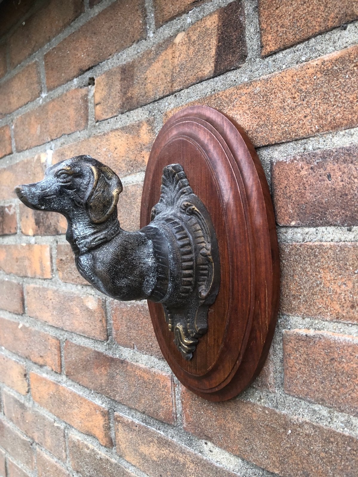 Wanddecoratie Teckel Hondenkop op Houten Plaquette, Gebruikt, Hout, Decoratieobject, Klassiek