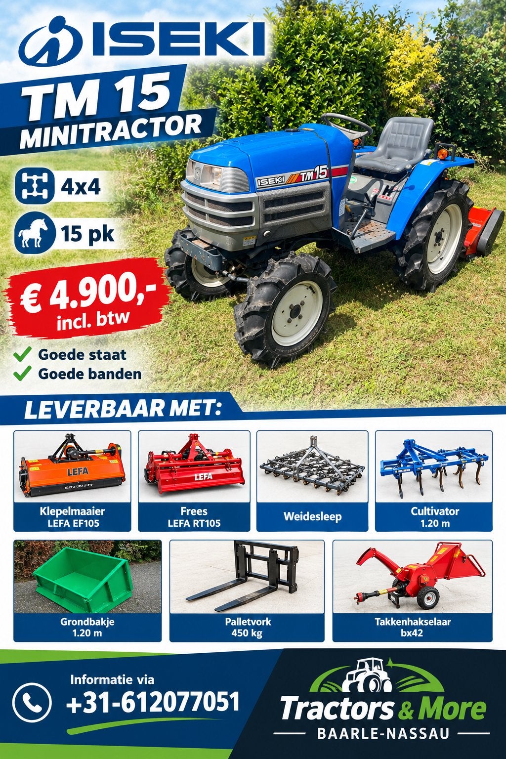 Iseki mimitractor|4x4|16PK|Weidesleep-Cultivato-maaier-Frees, Ophalen, Overige typen