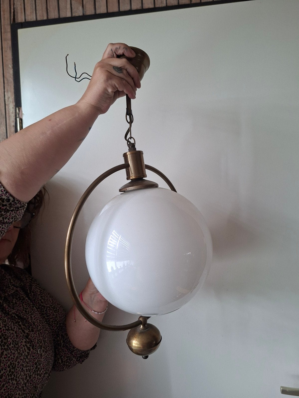 Hanglamp opaline glas, Huis en Inrichting, Ophalen, Glas, Minder dan 50 cm