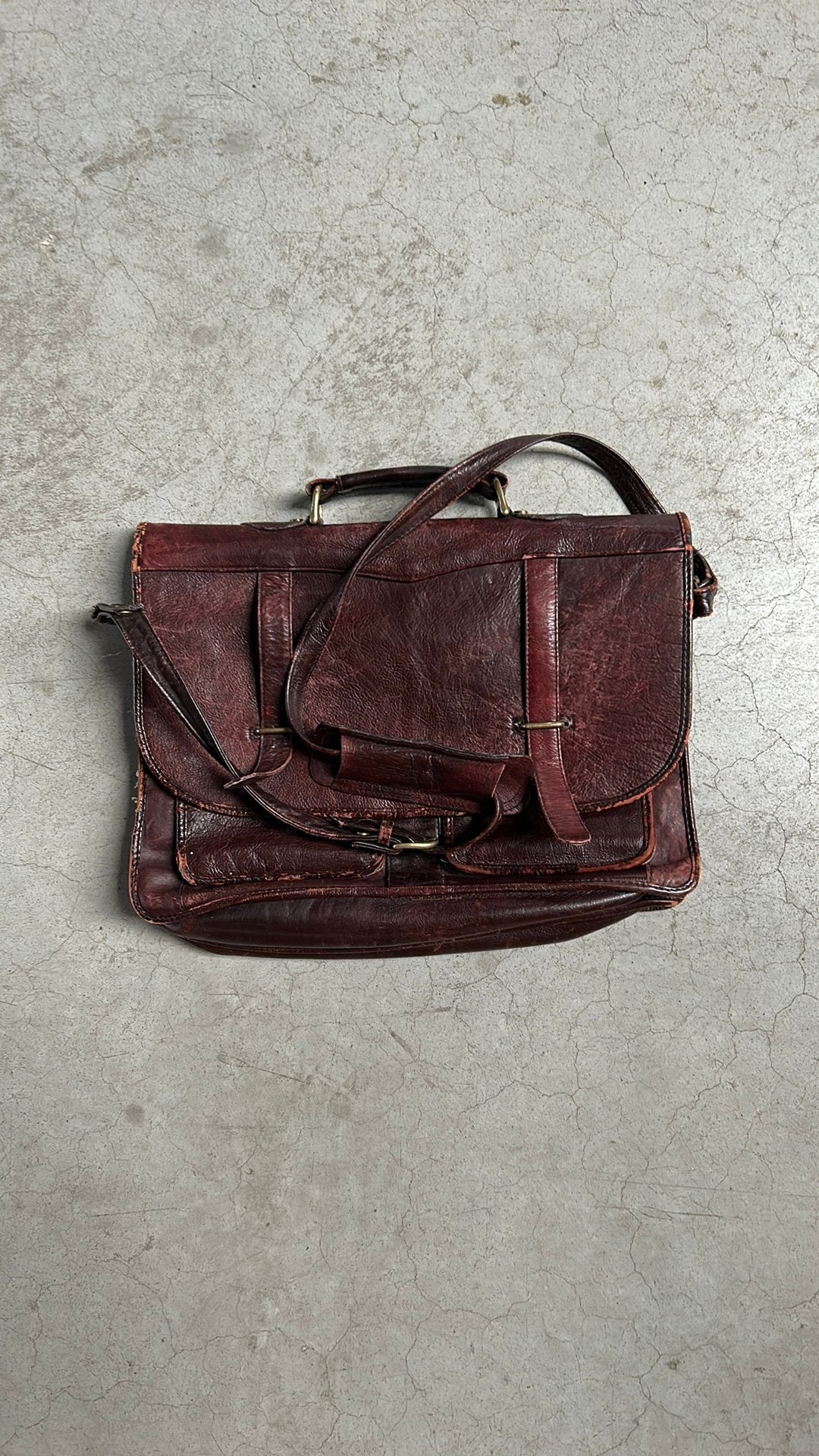 Vintage Leren Aktetas/Schoudertas - 44x35 cm, Overige merken, 40 cm of meer, Gebruikt, Ophalen of Verzenden