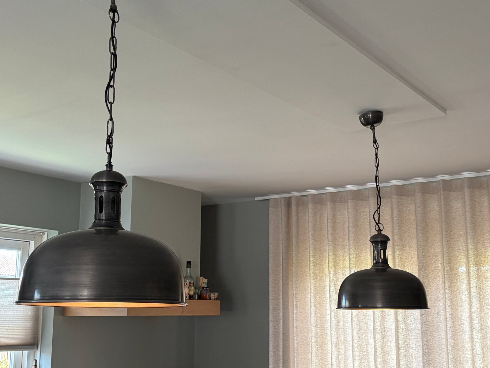 Diverse stoere lampen: hanglampen, staande lamp en schemerla, Overige merken, Gebruikt, Grijs, Industrieel