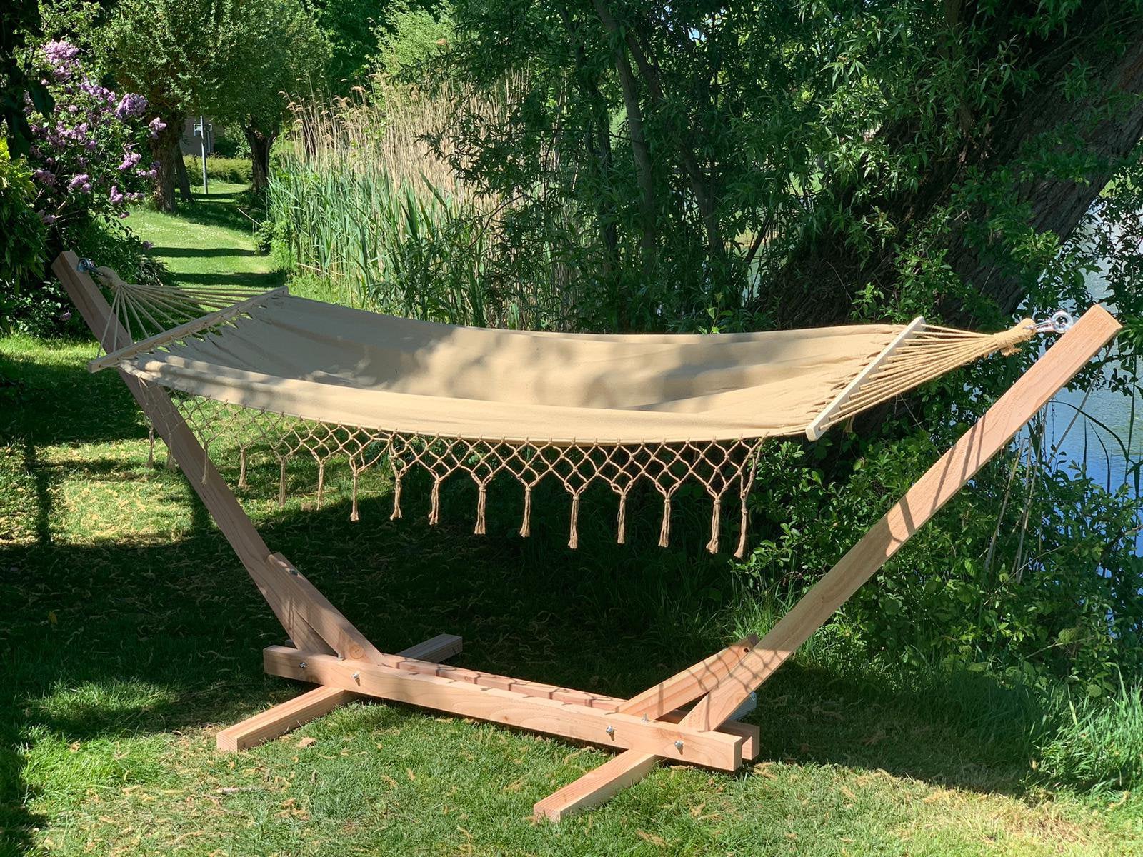 Nieuwe handgemaakte hangmatstandaard Douglas hout + hangmat, Tuin en Terras, Hangmatten, Ophalen, Nieuw, Met standaard, Eenpersoons