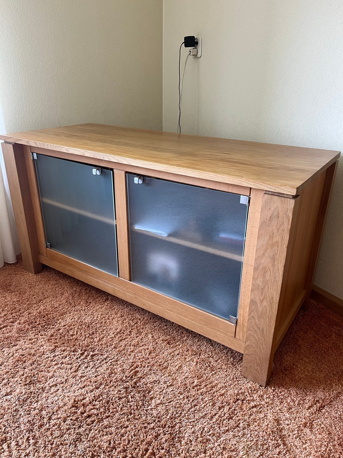 Blank eiken tv-meubel - 120,5x50x65 cm, Ophalen, 100 tot 150 cm, Eikenhout, Zo goed als nieuw