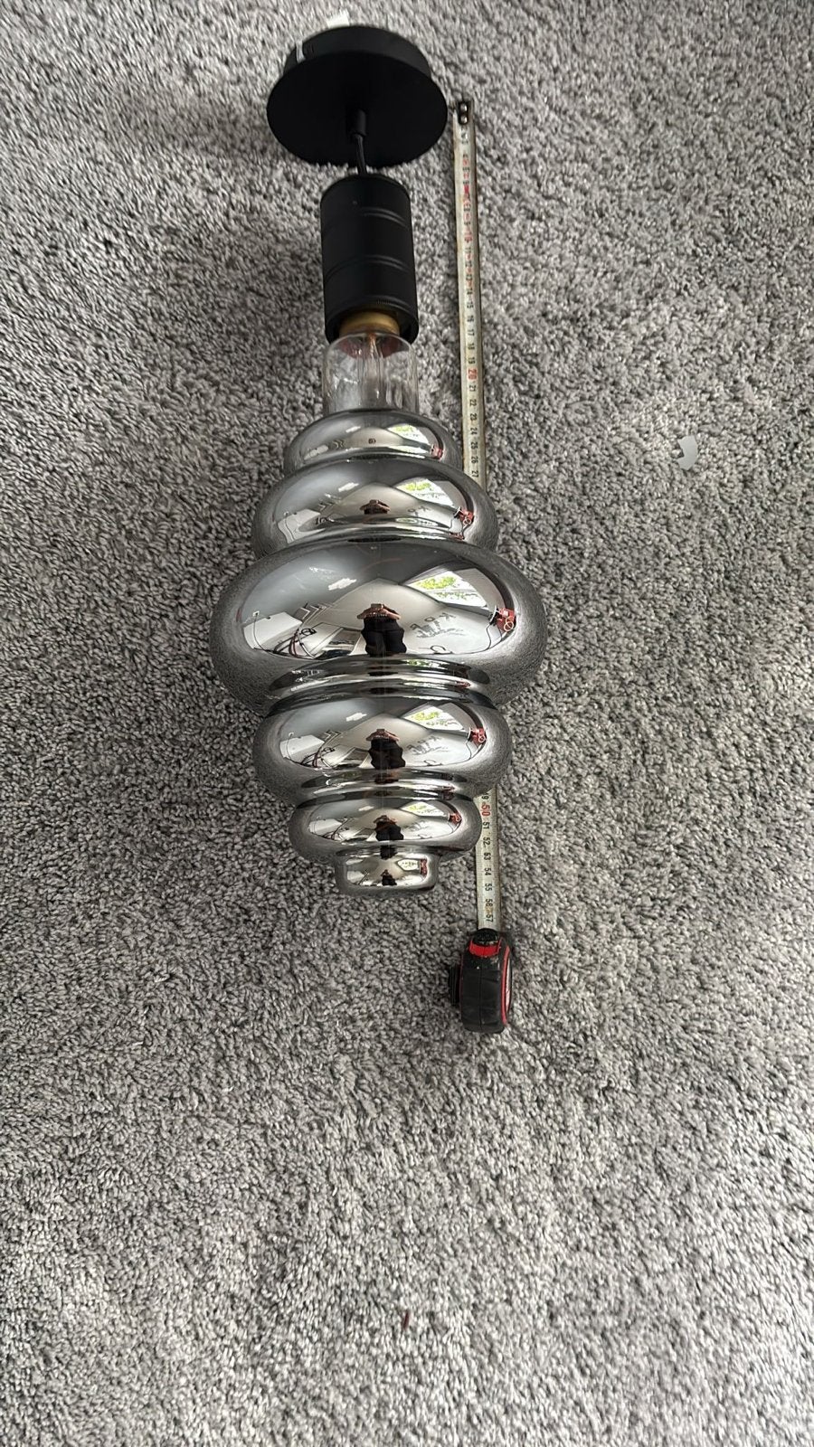 Moderne hanglamp met chromen bollen en zwart armatuur, Ophalen, Gebruikt, Metaal