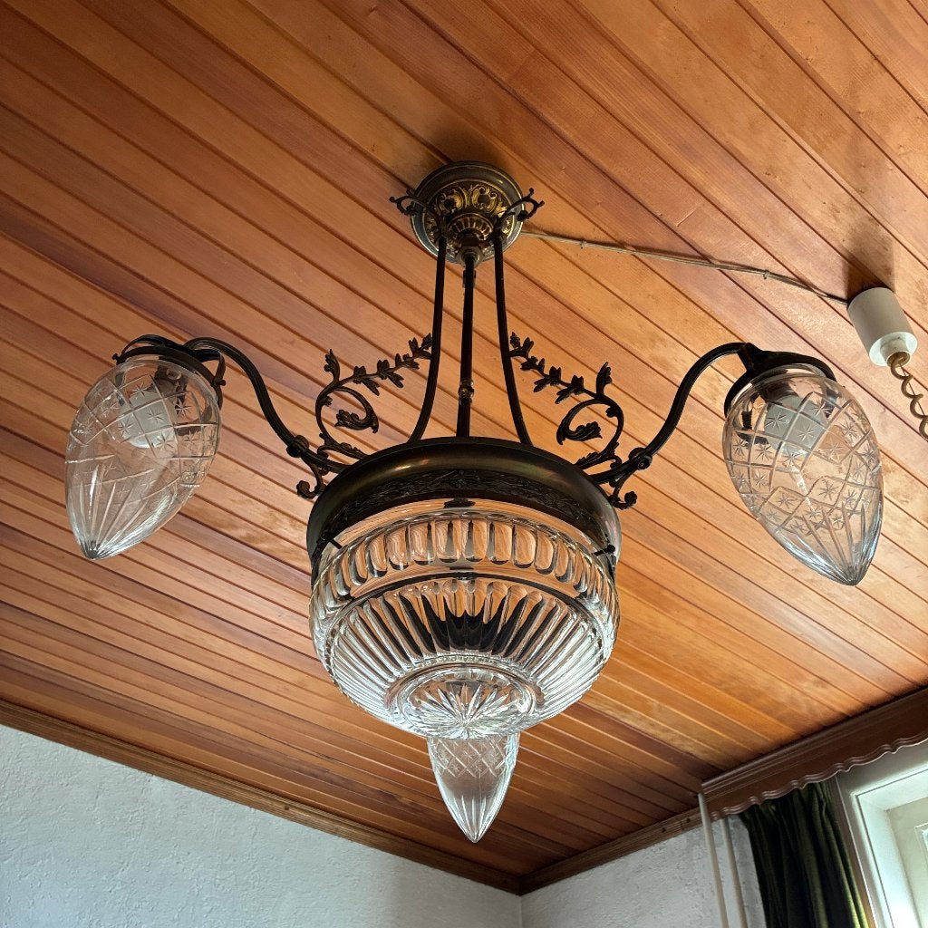 Antieke Art Nouveau Jugendstil hanglamp kroonluchter lamp, Antiek en Kunst, Ophalen