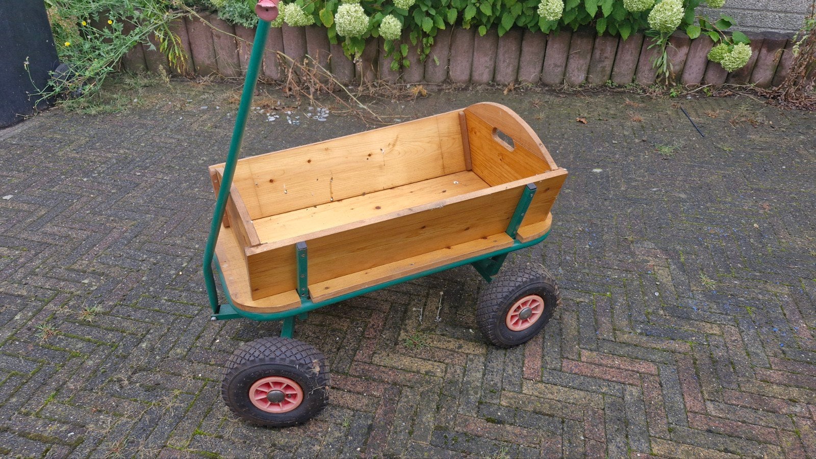 Houten bolderkar met luchtbanden, Ophalen, Gebruikt, Loopfiets