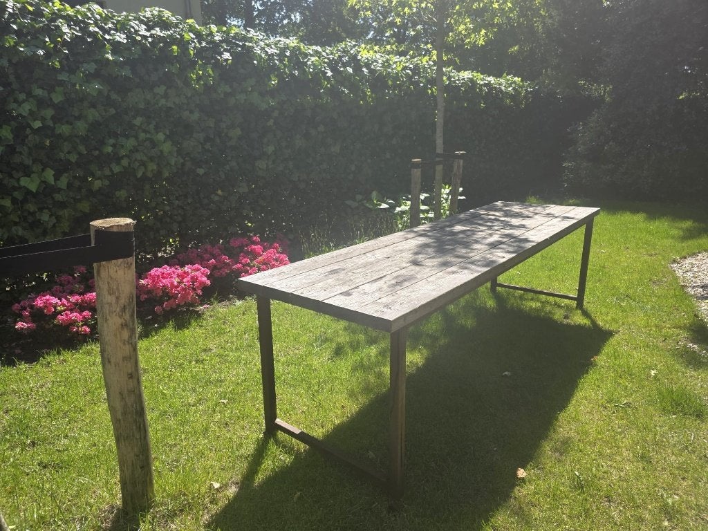 GRATIS OPHALEN: Grote tuintafel Steigerhout L260 x B73 X H75, Ophalen, Zo goed als nieuw, Rechthoekig, Hout