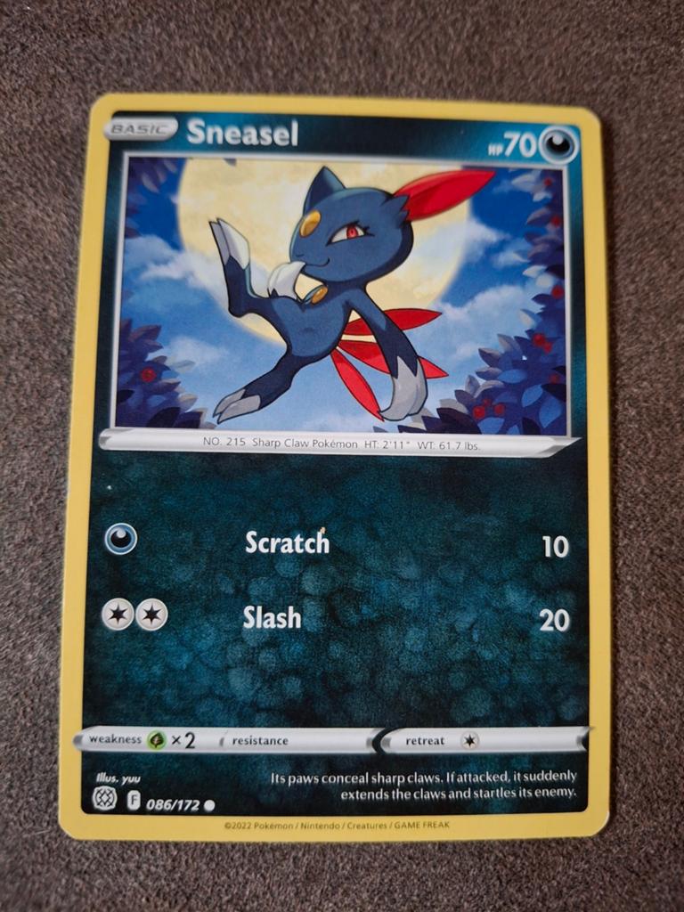 Pokémon Kaart Sneasel 086/172 - Zo goed als nieuw, Ophalen of Verzenden, Zo goed als nieuw, Losse kaart