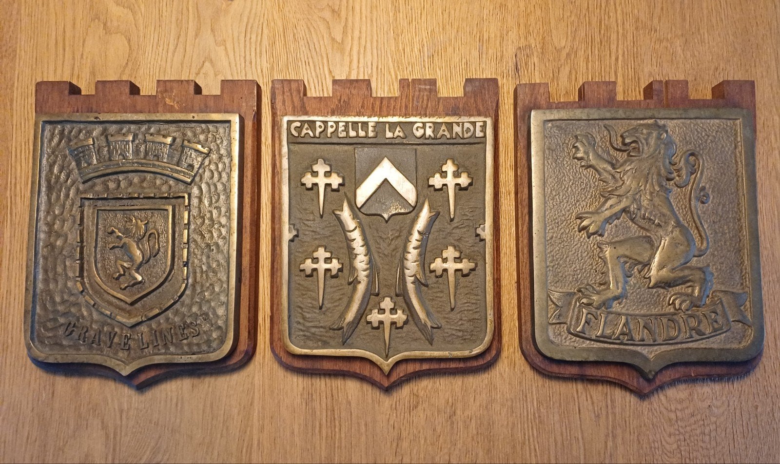 Unieke set van 3 authentieke Franse heraldieke schilden, Ophalen of Verzenden
