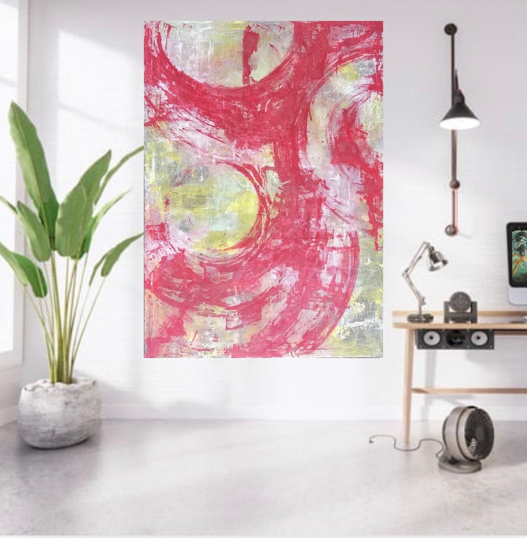 Groot, modern, abstract, dynamisch, rood schilderij., Ophalen