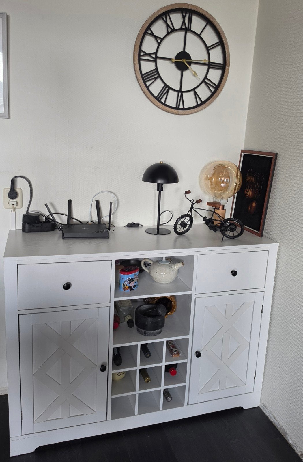 Witte Houten Dressoir / Wijnkast – Country Style, Ophalen, Gebruikt, 25 tot 50 cm, 100 tot 150 cm