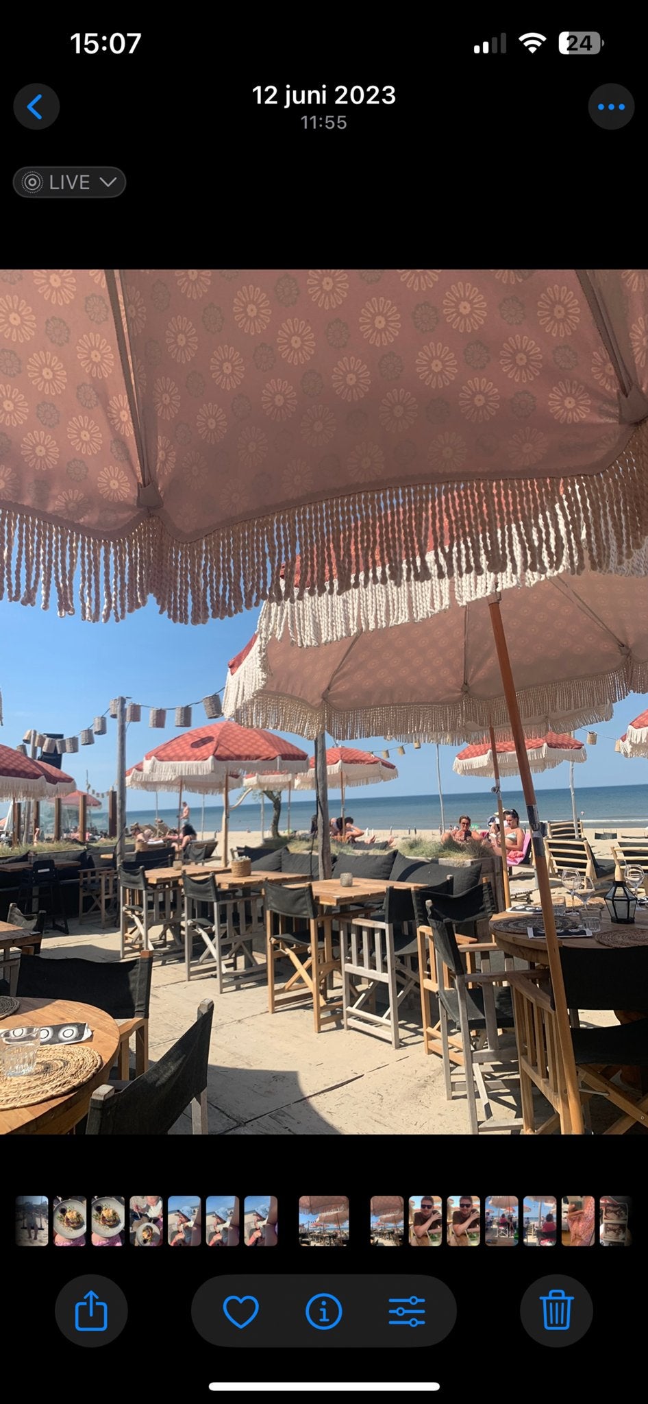 Parasol met print en franjes - roze/lila, Ophalen, Gebruikt, 1 tot 2 meter, Strandparasol