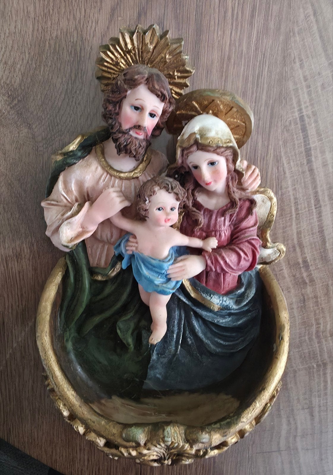 Antiek Handbeschilderd Wijwaterbakje  Heilige Familie, Ophalen of Verzenden
