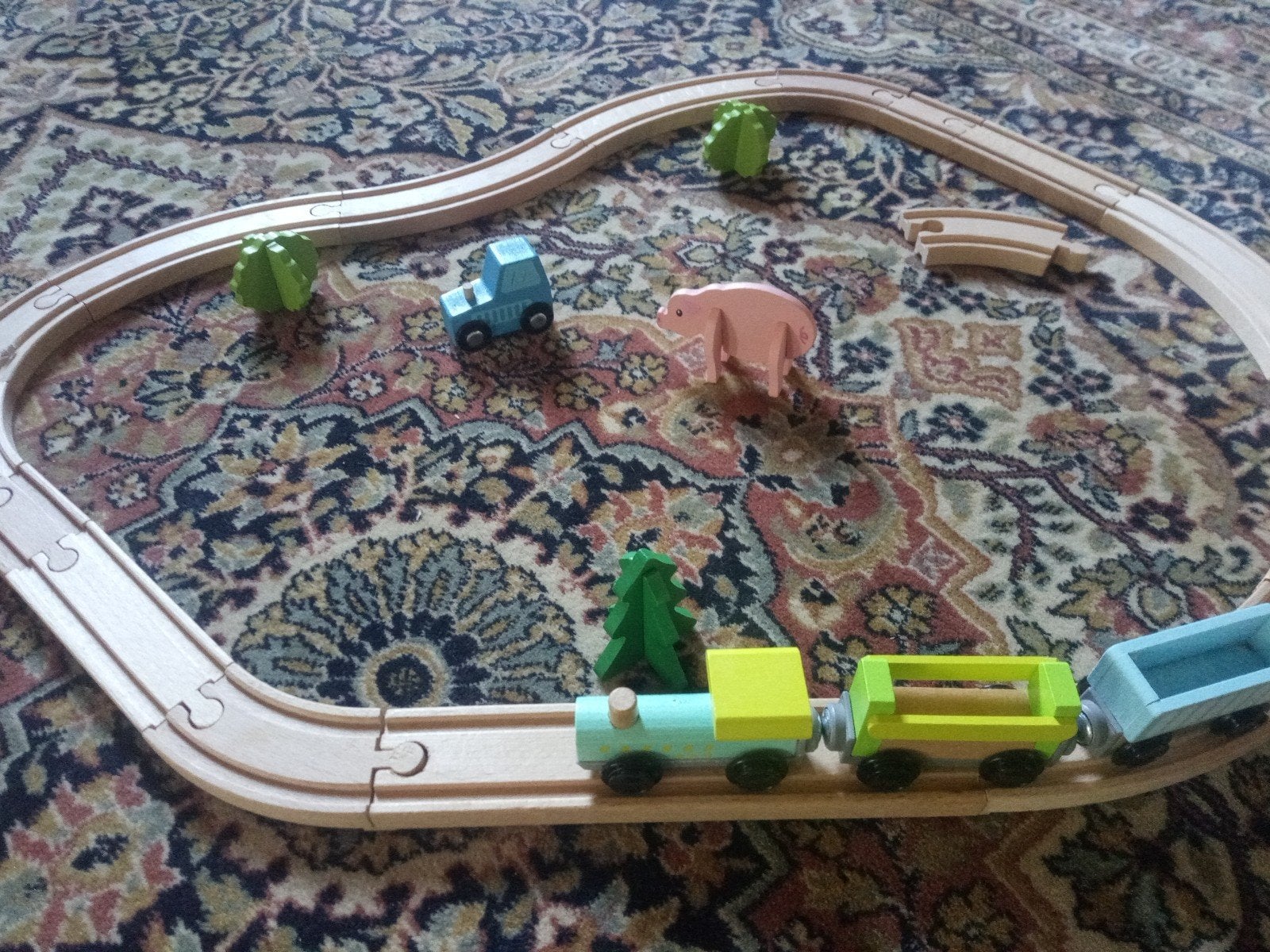 Houten treinspoor met trein, houten bomen en, Ophalen of Verzenden, Gebruikt, Overige typen