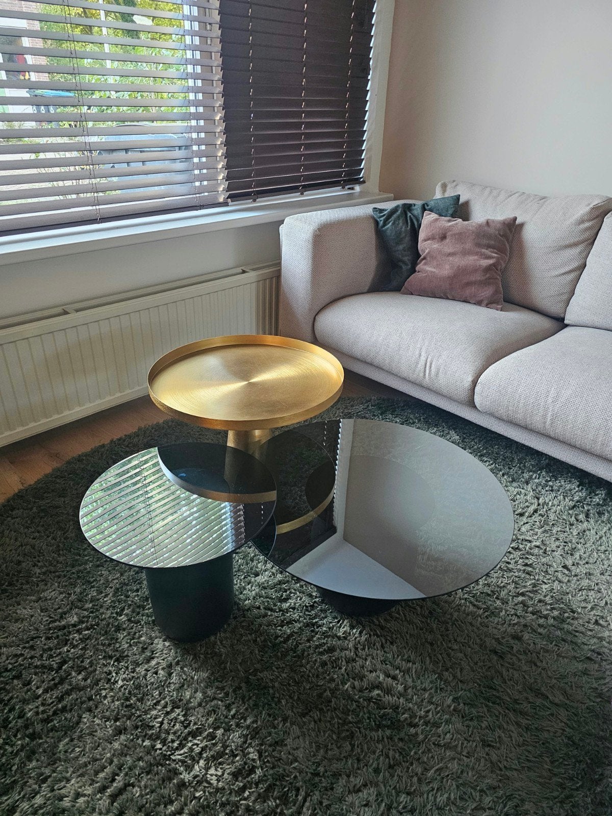 Set van 3 moderne salontafels - Goud en Zwart, 50 tot 100 cm, Modern, Industrieel, Rond, Zo goed als nieuw