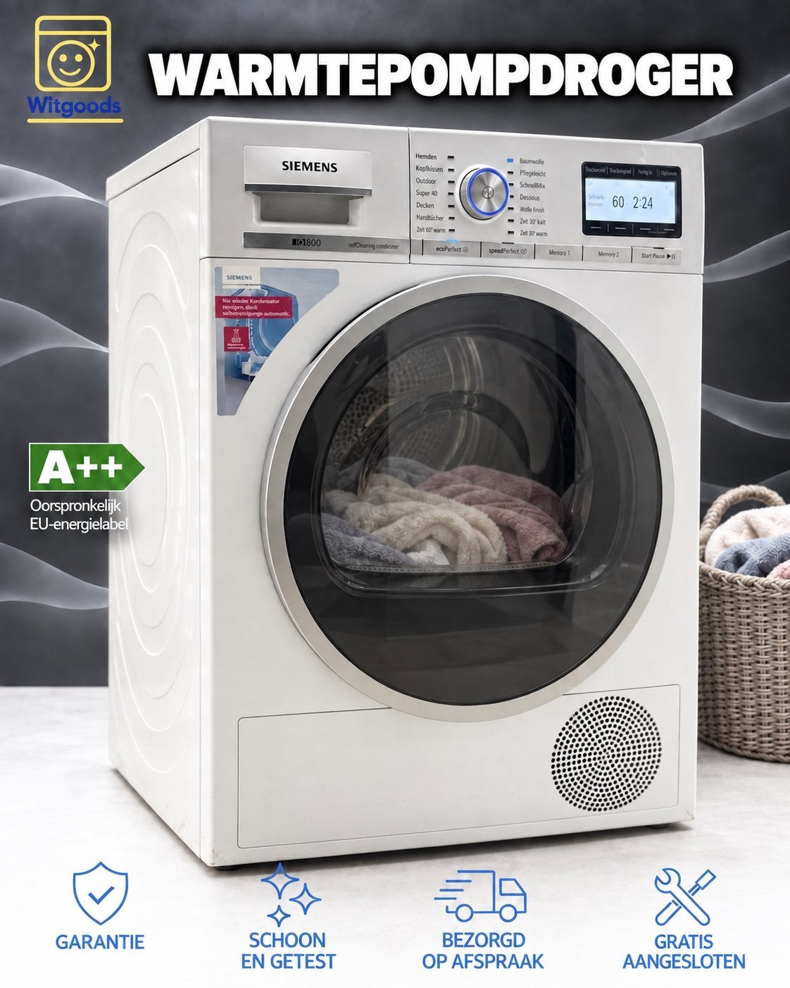 ZEER ZUINIG! A++ SIEMENS IQ800 WARMTEPOMPDROGER l SELFCLEAN