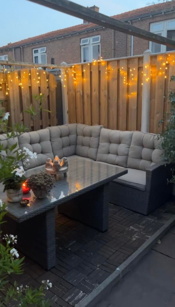 Ibiza lounge diningtafel eettafel buitentafel wicker glas, Tuin en Terras, Tuintafels, Ophalen of Verzenden, Zo goed als nieuw
