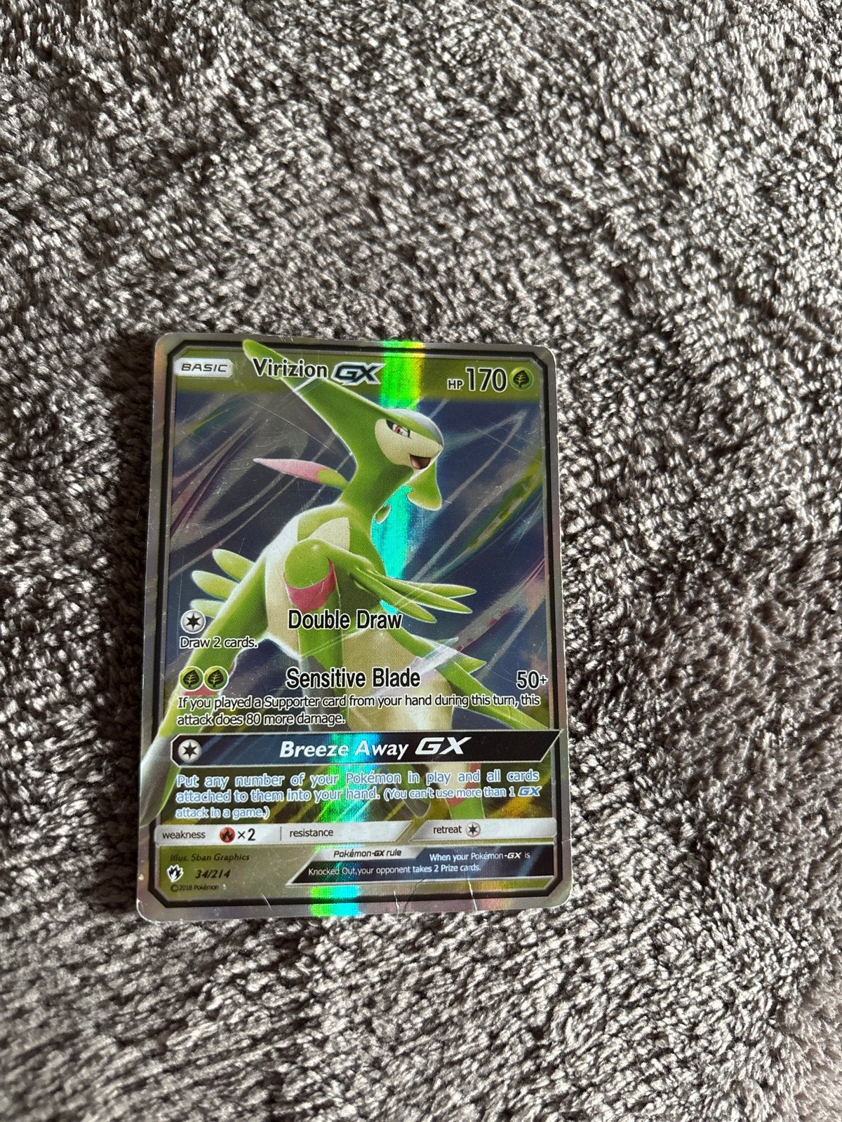 Virizion GX Pokémon Kaart - Zeldzaam en in goede staat, Ophalen of Verzenden, Zo goed als nieuw, Losse kaart, Foil
