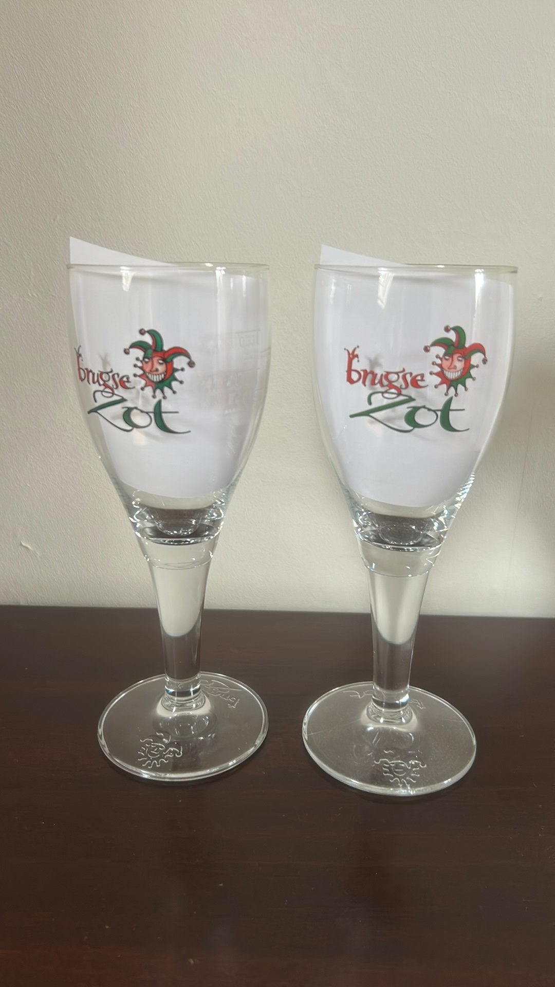 2 Brugse zot bierglazen, pijpleiding/33cl p/2:, Ophalen of Verzenden, Zo goed als nieuw, Glas of Glazen, Overige merken