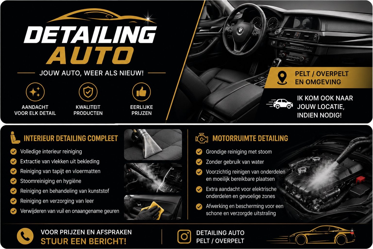 Auto Detailing - Interieur & Motorreiniging - Pelt/Overpelt, Ophalen of Verzenden