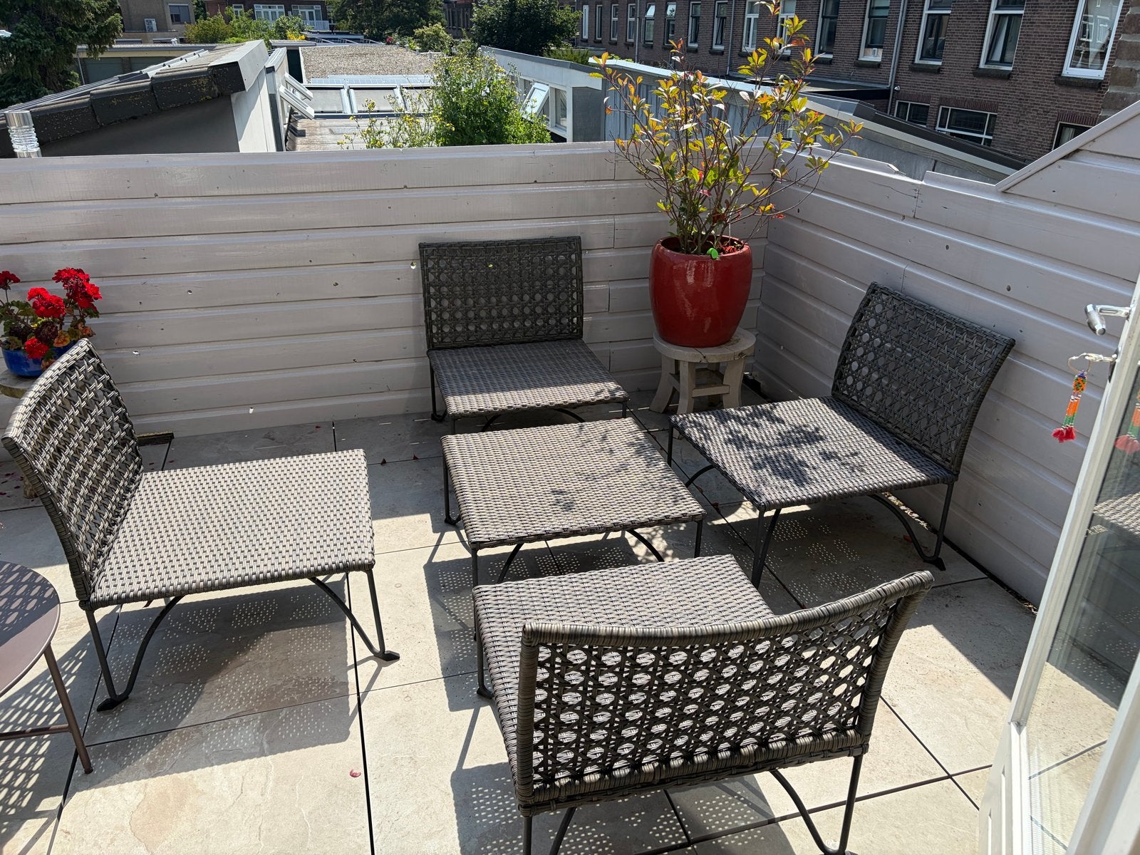 IKEA JUTHOLMEN Tuinset 5-delig met kussens 62x62 cm, Ophalen, 4 zitplaatsen, Gebruikt, Wicker