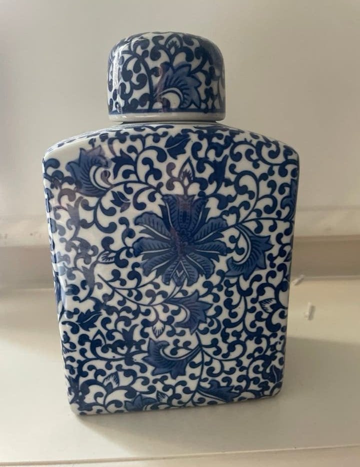 Vaas met deksel, Ophalen, Met deksel, Blauw