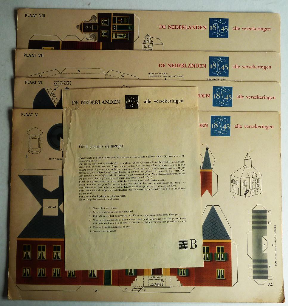 set 4 Bouwplaten de Nederlanden 1845 alle verzekeringen, Verzamelen, Ophalen of Verzenden, Zo goed als nieuw, Overige typen