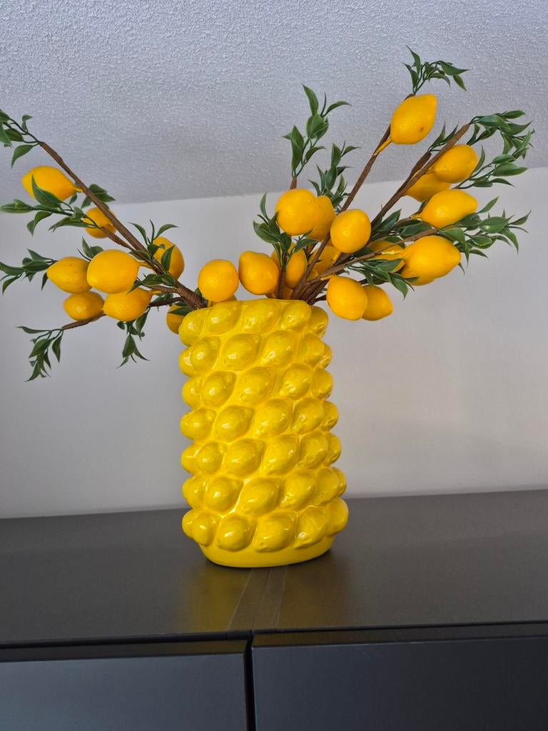 Citroen vaas met citroen takken - decoratief en vrolijk, Huis en Inrichting, Woonaccessoires | Vazen, Ophalen, 50 tot 75 cm, Geel