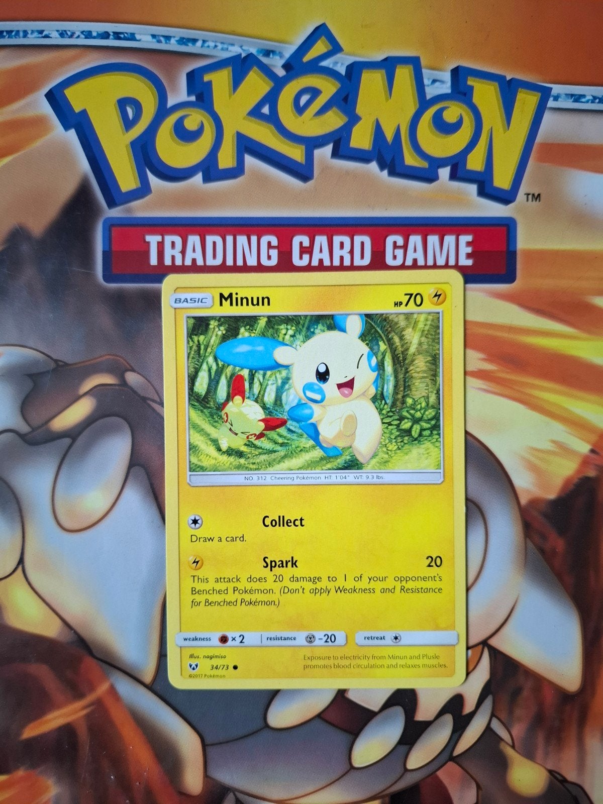 Minun 34/73 Shining Legends pokemon kaart, Ophalen of Verzenden, Gebruikt, Losse kaart
