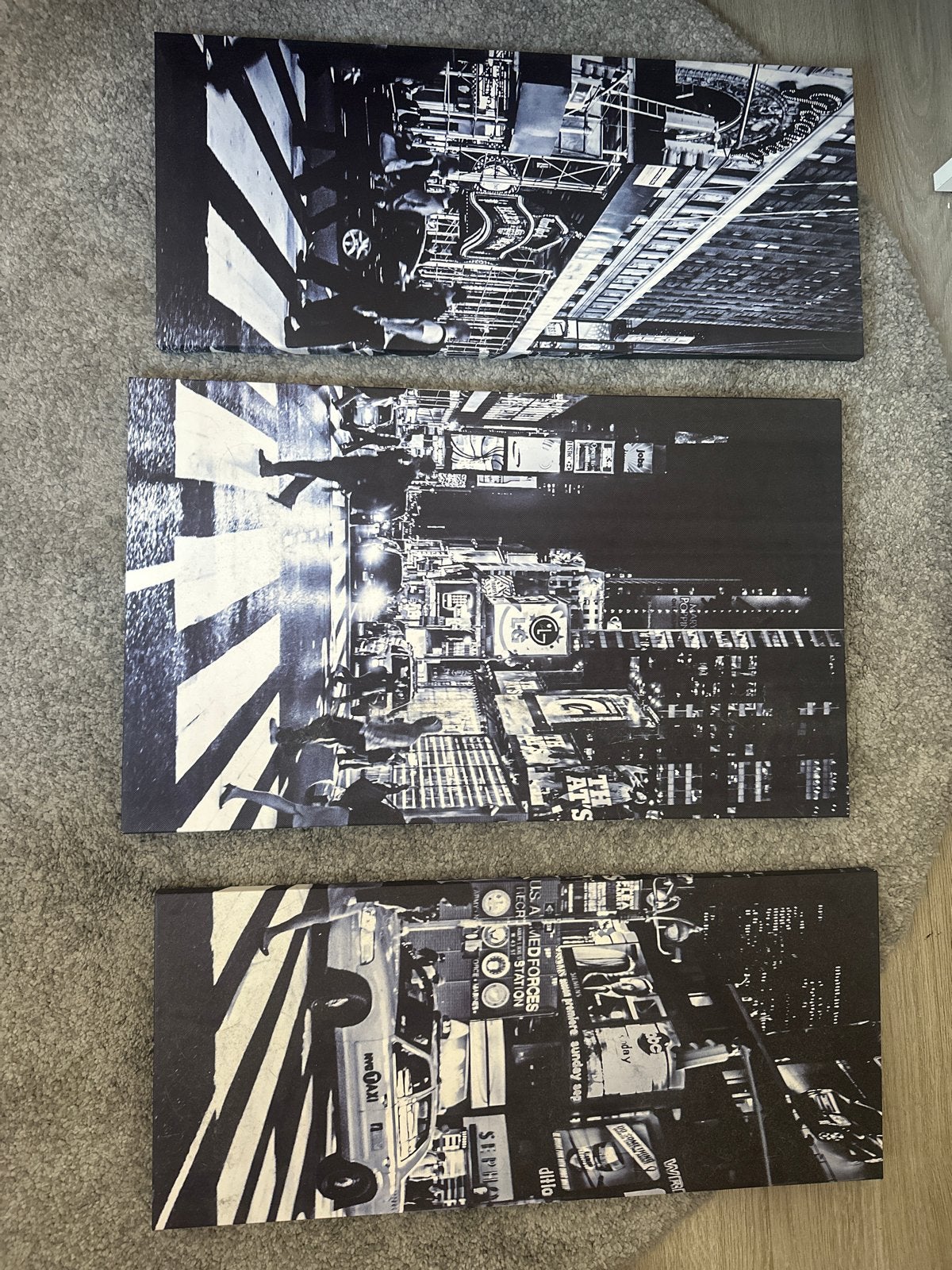 Set van 3 zwart-wit canvas schilderijen New York, 50 – 75, Ophalen of Verzenden, Zo goed als nieuw, Schilderij