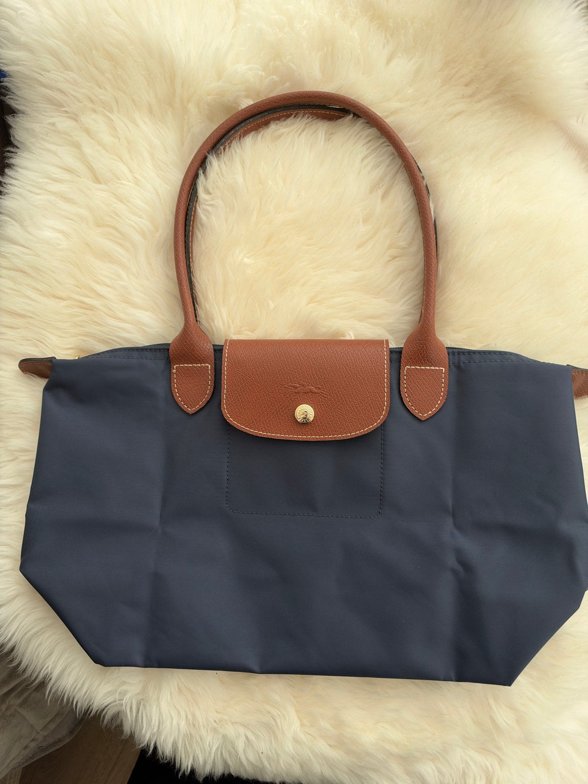 Longchamp Le Pliage Medium Donkerblauwe Handtas, Ophalen of Verzenden, Gebruikt, Blauw, Handtas