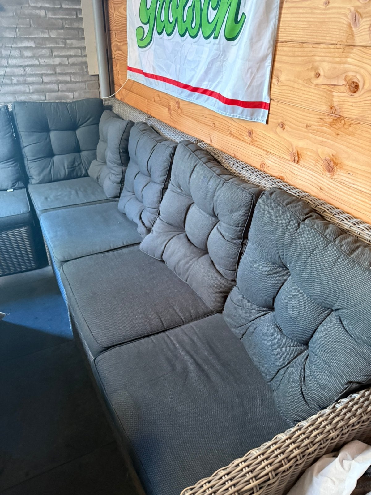 Lounge set 260 cm x 200 cm grijs  kussens merk Madson, Ophalen, Gebruikt