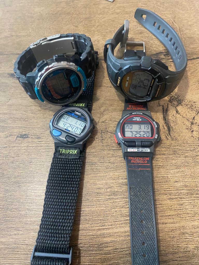 Timex Triathlon Indiglo sporthorloges - Set van 4, Ophalen of Verzenden, Waterdicht, Snelheid, Gebruikt