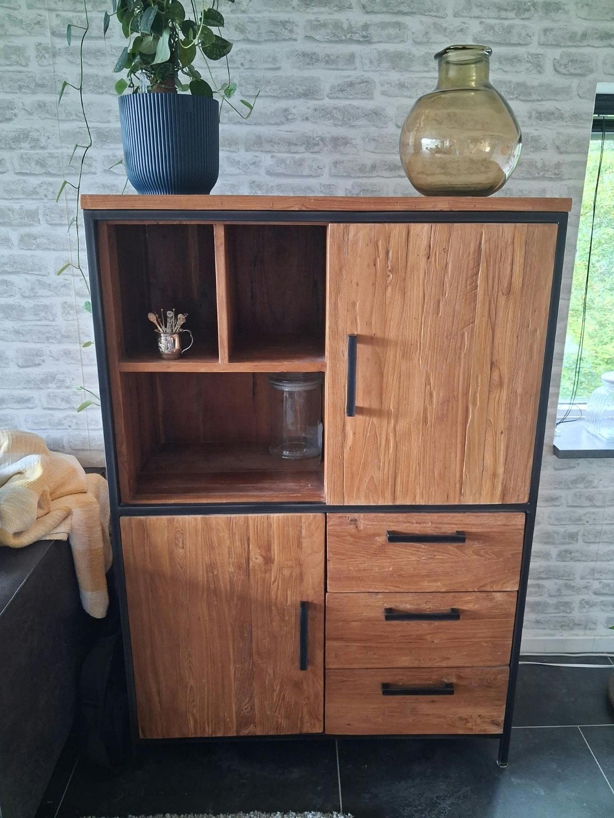 Industriële Kast met Houten Deuren en Laden, Ophalen, Industrieel, Modern, 50 tot 100 cm, Zo goed als nieuw