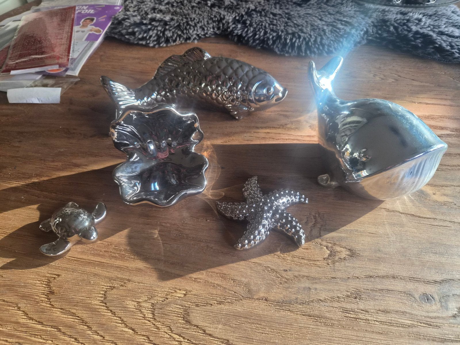 Zilverkleurige decoratie zeedieren (5 stuks), Ophalen, Zo goed als nieuw, Zilver, Metaal