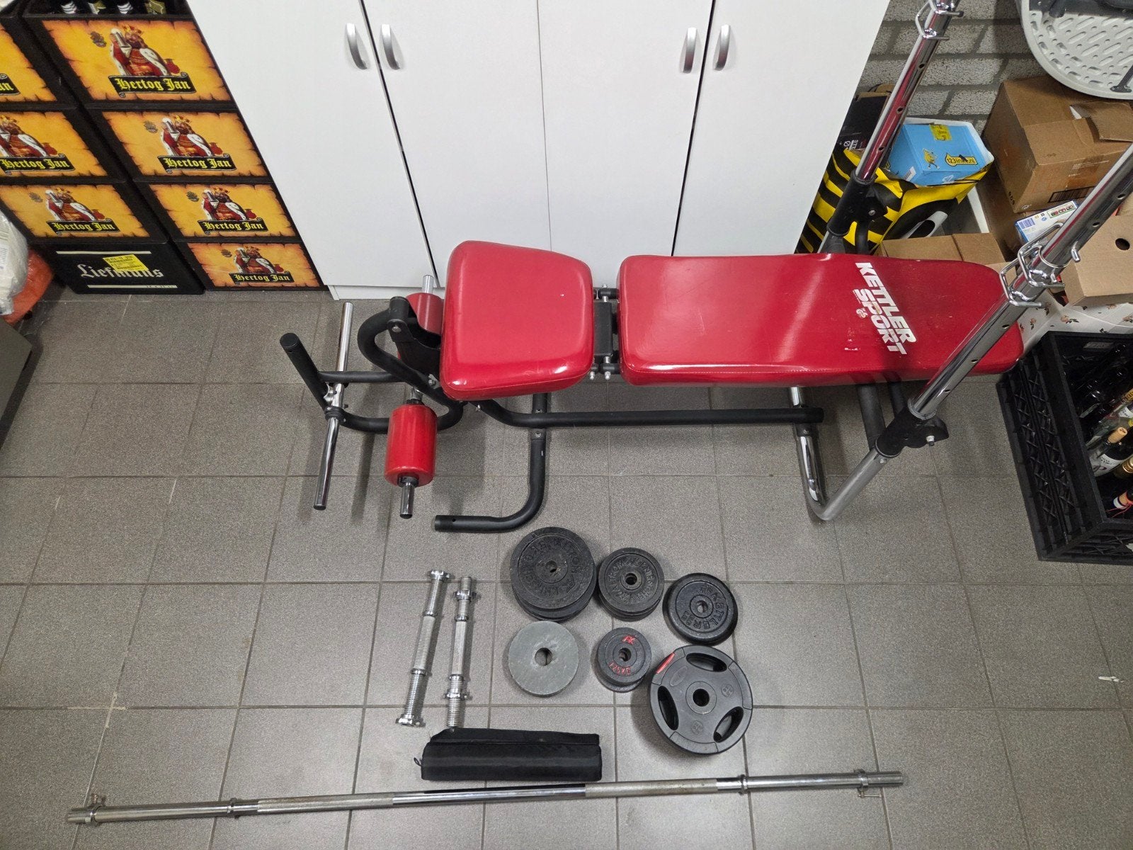 Complete Home Gym Set – Halterbank + 50kg gewichten+halters, Ophalen, Gebruikt, Krachtstation, Metaal