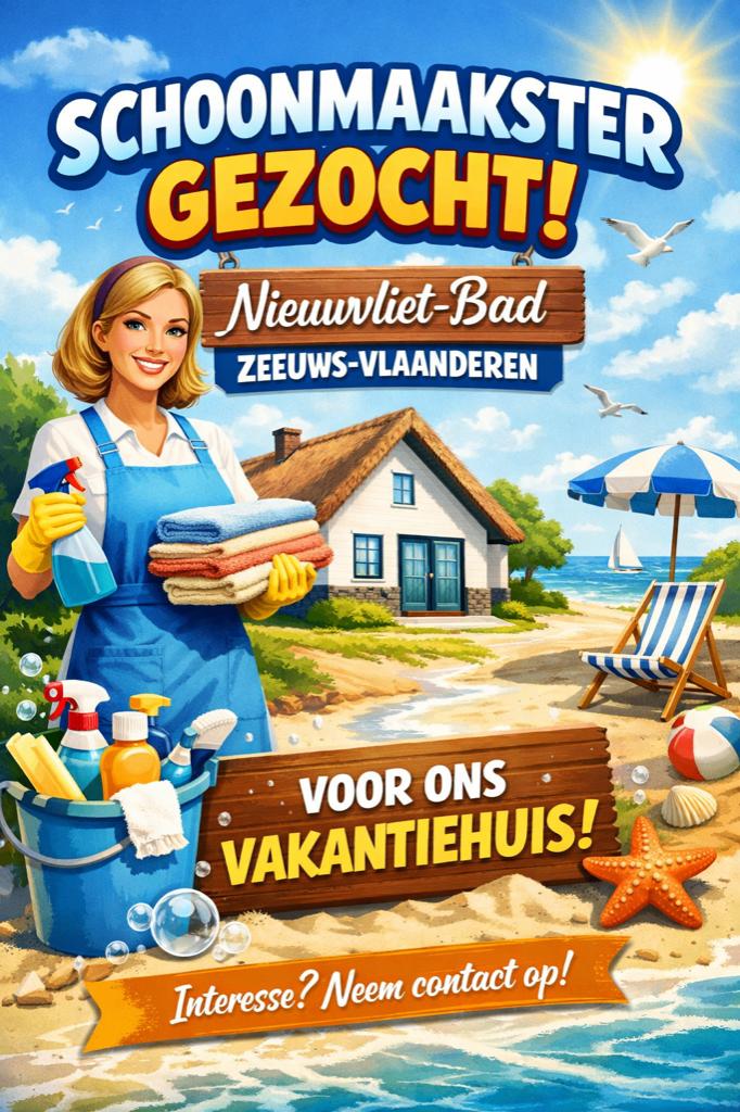 Schoonmaker (m/v) gezocht voor vakantiehuis Nieuwvliet-Bad, Schoonmaken