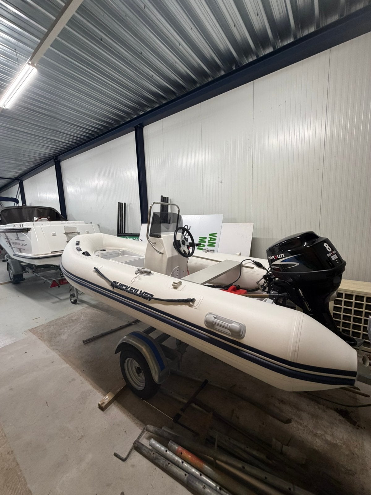 Quicksilver 8 pk Parum met trailer, Watersport en Boten, Ophalen, Quicksilver, Zo goed als nieuw, Buitenboordmotor