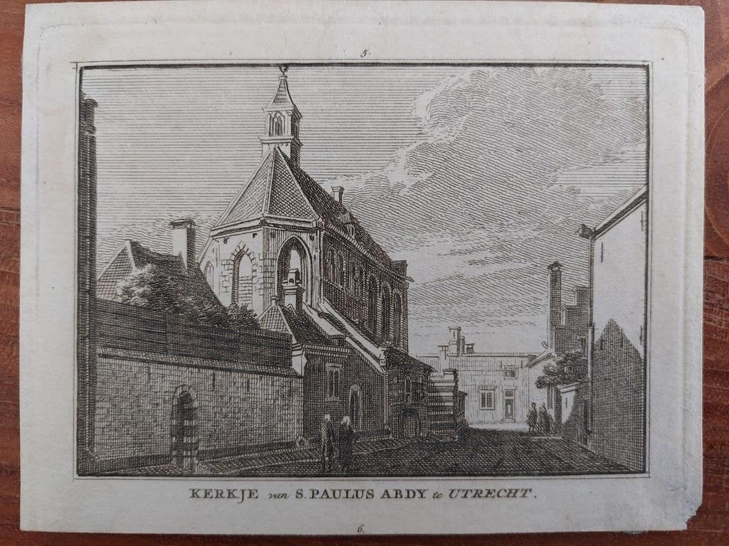 5 / Kerk van S. Paulus Abdy te Utrecht Kopergravure, Antiek en Kunst, Kunst | Etsen en Gravures, Ophalen of Verzenden